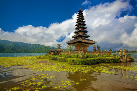 Ulun 达努寺庙上帝地标蓝色异国热带风景历史吸引力寺庙宗教图片