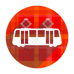 孤立的 tram 红平面图标平面图标城市按钮网络电缆管子商业交通互联网公共汽车图片