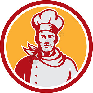 面包厨师圆环 Retro工人艺术品男人帽子插图男性食品圆圈图片