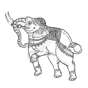 白色大象 传统泰河艺术文化黑色装饰品动物插图绘画图片