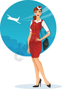 穿空姐制服的女孩魅力旅游人员旅行飞机工作空气飞行商业飞机场图片