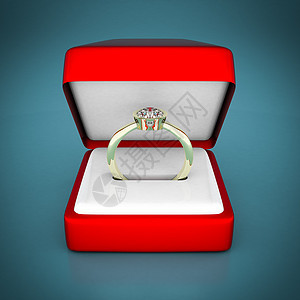 结婚戒指珠宝首饰展示宝石反射婚礼红色盒子金属礼物图片