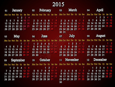 2015年克莱尔日历办公室议程厄运红色数字会议日程英语日记时间图片