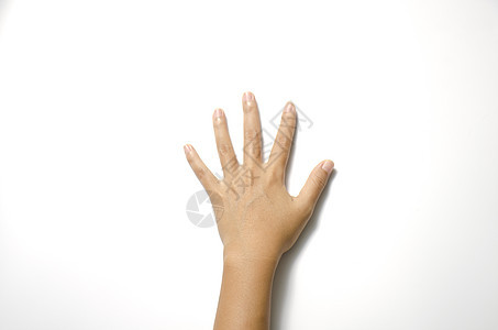 女用手张开手势拇指皮肤表决白色手臂女性帮助棕榈投票背景图片