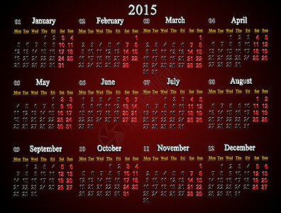 2015年克莱尔日历英语会议时间红色数字组织日程厄运密码桌子图片