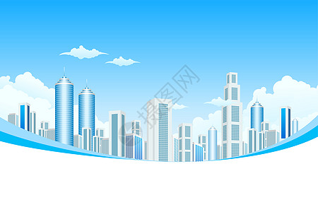 云中的新现代城市插图办公室摩天大楼建筑蓝色地平线场景天空景观图片