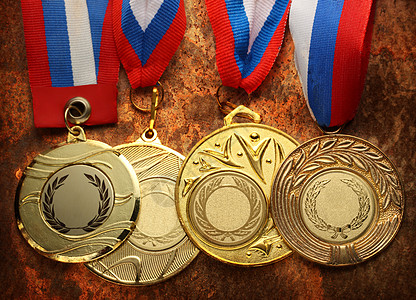 金属奖牌空白竞赛徽章红色胜利竞争荣誉勋章丝带报酬图片