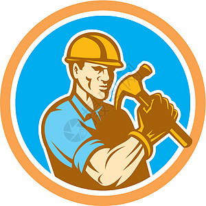 铁锤环回转器安全帽插图木匠艺术品建造圆圈男人工人男性锤子背景图片