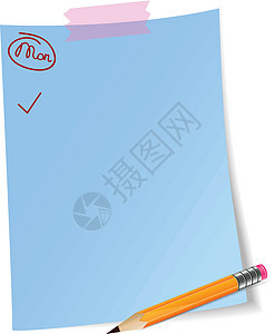 每日计划纸规划师蓝色铅笔贴纸议程命令笔记床单背景图片