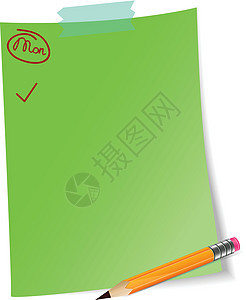 每日计划纸床单规划师绿色命令议程笔记铅笔贴纸背景图片