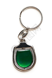 金属钥匙环绿色安全白色空白圆形笔记标签戒指背景图片