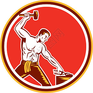 铁匠打锤钳环回转大锤重量锤击艺术品圆圈男性插图工人工业锤子图片