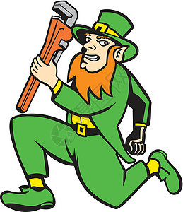 Leprechaun 管道管活动扳手艺术品帽子插图跑步男性胡须男人图片