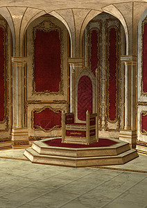 公平座宝座厅红色国王插图大厅皇家王座房间金子城堡童话背景