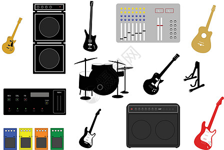 音乐乐器工作室调音台踏板效果器居住桌子岩石工具单块安慰插画