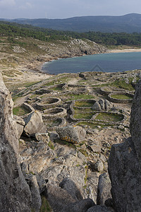 巴罗纳的卡斯特罗 波多多松 拉科鲁纳 加利西亚 西班牙岩石石头村庄历史晴天文化海洋水平历史性图片