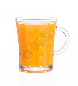 橙汁在背景上黄色食物玻璃绿色果汁水果橙子叶子白色液体图片