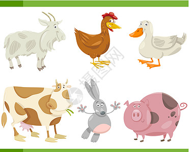 农场动物漫画集插图鸭子挤奶工山羊鸟类小猪尾巴家禽快乐奶牛胡须图片