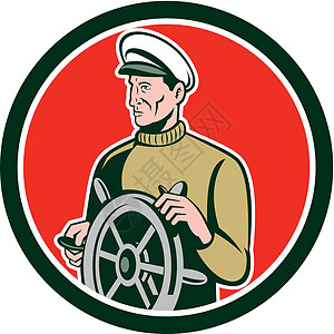 轮轮轮环回转船舰长插图艺术品车轮队长男人船长圆圈男性舵手图片