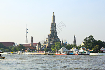 扫管笏黎明寺 Wat Arun 在邦科的Chao Phraya河上宝塔佛塔佛教徒吸引力寺庙宗教艺术文化旅行旅游背景