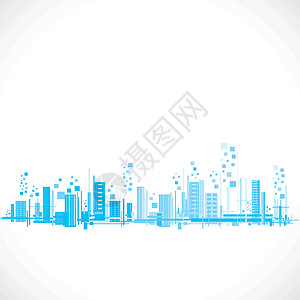 抽象蓝建筑逃逸种群矢量插图镜子城市地面天际晴天场景商业摩天大楼反射背景图片