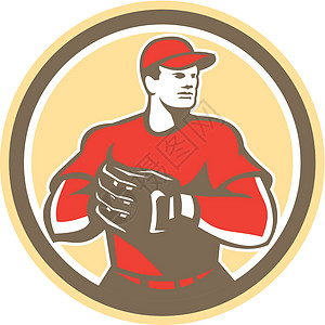 棒球棒球接球者手套环回转男人运动插图玩家圆圈男性艺术品图片