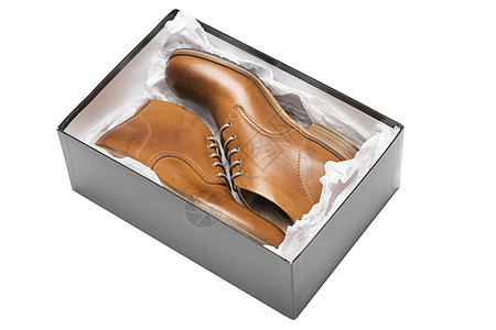 男士皮鞋盒子里的新棕色鞋子背景