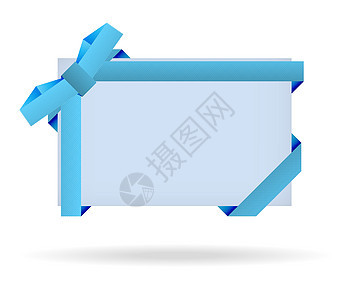 蓝色礼品卡 上面贴有点丝带 点弓和方字的阴影图片