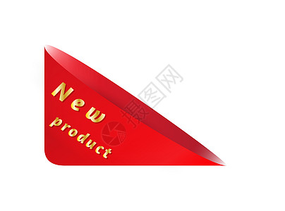 带有新产品的三角三角口袋产品标签贴纸白色三角形插图店铺红色横幅顾客背景图片
