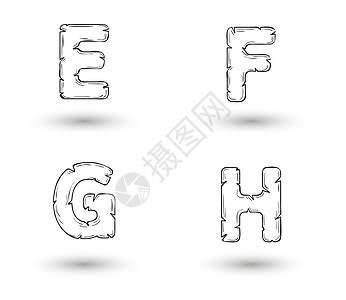 素描锯齿状字母 E F G H收藏派对学校打字稿首都字体草图语言插图条纹图片