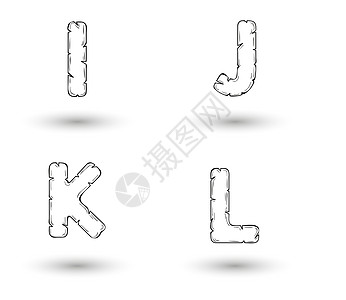 素描锯齿状字母表字母 I J K L插图反射派对打字稿首都学校美丽语言字体条纹图片