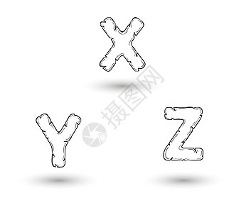 素描锯齿状字母 X Y Z收藏字体打字稿学校刻字派对草图美丽首都反射图片