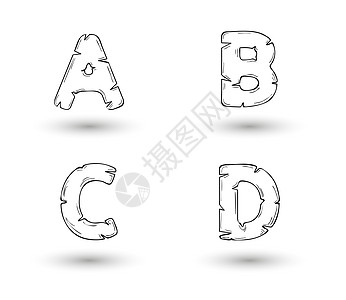 素描锯齿状字母 A B C D字体派对条纹草图收藏刻字首都打字稿反射插图图片