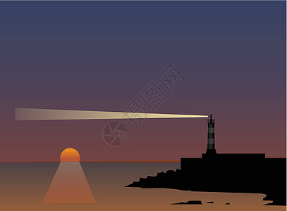 日落时灯塔的光束船舶导航海湾海洋纪念碑吸引力海岸线船运岩石海岸图片