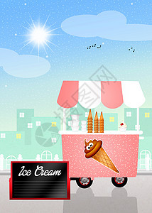 冰淇淋霜车插图快乐奶油孩子们市场冰淇淋车巧克力食物微笑摊位背景图片