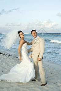 加勒比海海滩婚礼新娘和Groom婚纱摄影ct背景图片