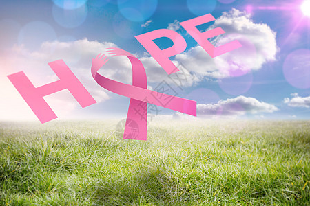 加盟扶持乳腺癌认识信息综合图象乳癌认知信息草地场地草原天空绿地机构蓝天绘图双手女性背景