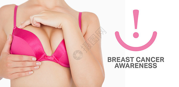 进行自我乳房检查的妇女的闭合综合图像图象女士健康身体粉色安全双手皮肤女性胸罩机构图片