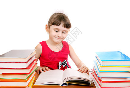 带书的小女孩快乐童年兴趣学校苗圃检查知识微笑图书字典背景图片