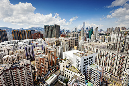 香港商经中心港口反射建筑学玻璃城市蓝色太阳旅行全景天际图片