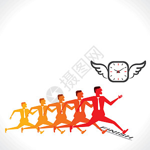 竞争 男子与时间概念矢量竞争翅膀工作经理速度领带男人黄色成人插图时间表图片