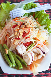 木薯沙拉海鲜 泰国菜餐厅蔬菜热带美食乌贼营养盘子水果辣椒木瓜图片