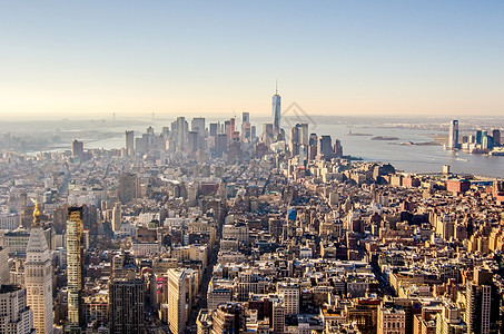 曼哈顿新纽约市景观天线日落摩天大楼阁楼天际地标全景场景建筑图片