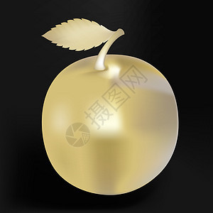 金苹果宝石水果奢华金属叶子宝藏财富食物黄色关心高清图片素材