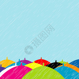 有彩色雨伞背景的夏雨图片