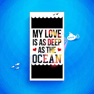 我的爱和海洋一样深 口写设计 矢量病理横幅刻字标题航海潜艇插图卡片忏悔蓝色海报图片