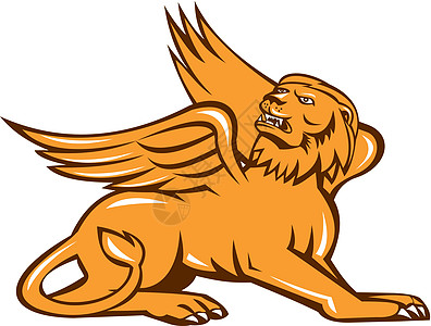Griiffin 向上回顾翅膀艺术品神话插图生物狮子怪物传奇猫科动物图片