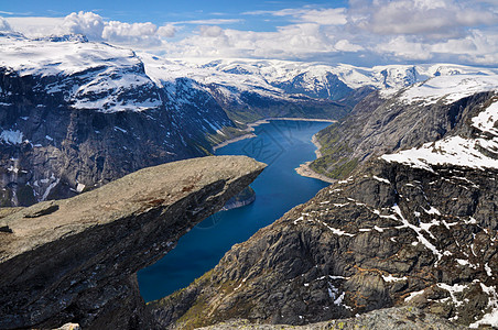 挪威 Trolltunga远足苔藓峡湾风景阳光支撑巨魔山脉银行岩石图片