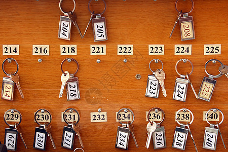 酒店旅馆钥匙桌子假期客人木板旅行房间欢迎数字接待图片