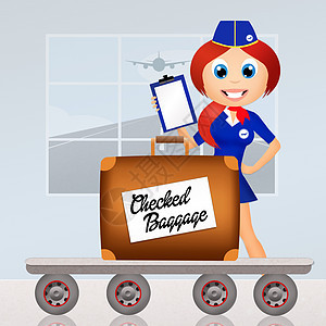 旅行行李机场托运门票管制插图出港飞机场游客海关手提箱背景图片